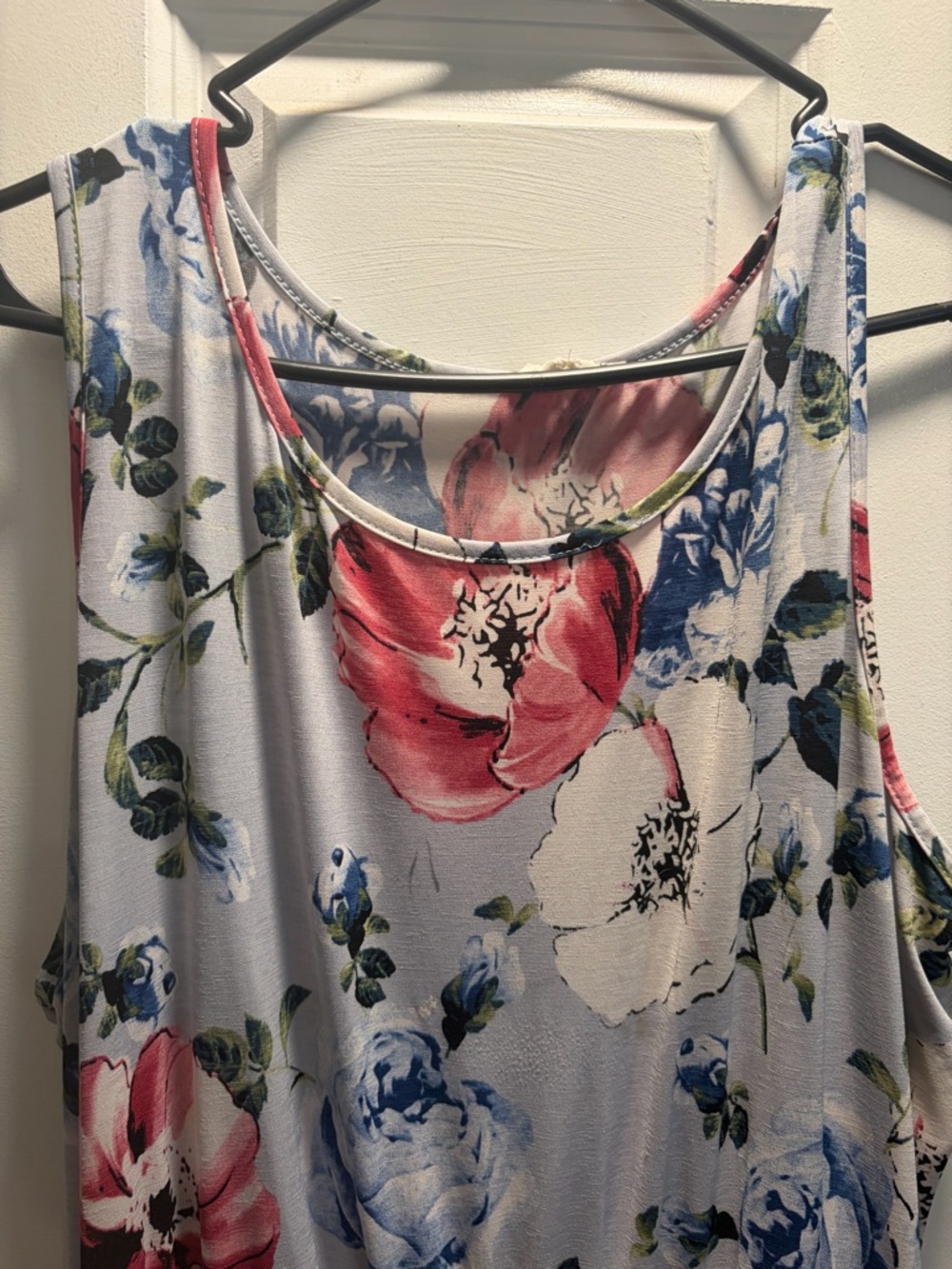 Floral Sleeveless Tank Dress - White with Pink & Blue Floral